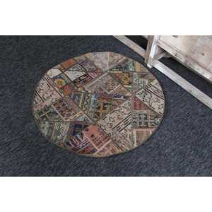 พรมกลมสไตล์ตุรกี ขนาด 3.37x3.37 ฟุต พรมขนสัตว์ลายปะติดสีรุ้งแบบวินเทจ - Product Image 2