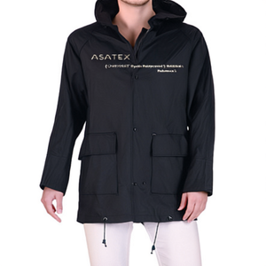 ASATEX Black PU Rain Jacket Stylish and Waterproof <b>Raincoat</b> - Product Image 2