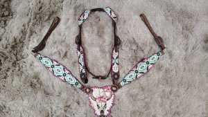 Collier de poitrine de serre-tête de cheval en cuir rose de luxe personnalisé de haute qualité équitation équestre fait à la main et durable - Product Image 6