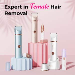 Rasoir électrique rechargeable 2-en-1 étanche IPX7 avec tondeuse bikini en céramique pour l'épilation des poils pubiens, des aisselles, des jambes et des bras des femmes - Product Image 2