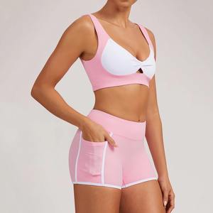 Custom Wholesale Hot Selling Women Seamless Yoga <b>Set</b> Elastic Waist <b>Sports</b> <b>Bra</b> & <b>Shorts</b> High Quality Polyester Fitness Wear - Product Image 5