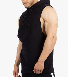 Vente en gros de débardeur en coton avec logo coupé pour hommes jogger entraînement à capuche musculation sans manches haut ajusté de gymnastique - Product Image 4