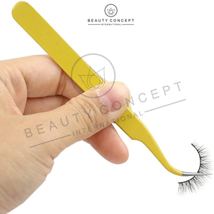 Juego de pinzas para extensión de pestañas de acero inoxidable amarillo ecológico, 6 uds., concepto de belleza con punta afilada - Product Image 3