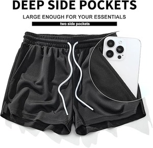 Pantalones cortos de gimnasio de pana de poliéster para hombre de alta calidad al por mayor, pantalones cortos de malla para correr con cordón y logotipo personalizado, informales y sólidos - Product Image 2