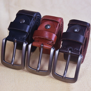 Ceinture en cuir de vache véritable faite à la main, ceinture rétro décontractée pour homme, ceinture en cuir de vache de qualité supérieure, boucle à ardillon, ceinture pour pantalon - Product Image 1