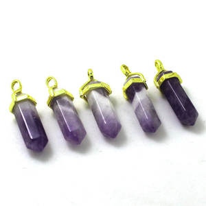 Classique Plaqué Or Hexagonal Améthyste Quartz Pendentif Collier Cristal Naturel Bullet Point Guérison Pierres Précieuses Bijoux pour - Product Image 1