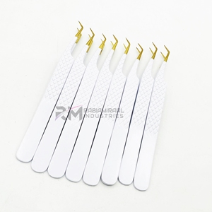 Pince à épiler RMI Gold Tip & White Diamond Grip Pince à épiler d'extension de cils en acier inoxydable durable Pince à cils personnalisée - Product Image 2