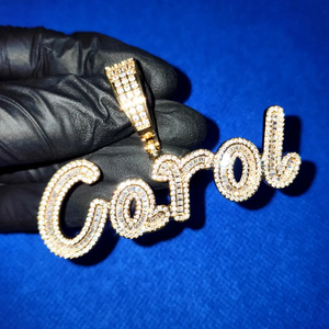 Pendentif personnalisé avec nom en lettres, argent 925 plaqué or, moissanite, serti à griffes, aspect diamant glacé, bijoux hip-hop unisexe, cadeau - Product Image 5