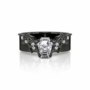 Jeulia Gothic Black Bat Coffin Cut <b>Ring</b> for Men-Gold Plated Copper Eternity Inlay - Product Image 1