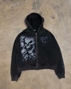 Custom Vintage Sun Fade Zip-Up Sweatsuits Lavado ácido de doble capa Sudadera con capucha Conjunto de dos piezas de rayas Chándal Desgastado Jogging Suit - Product Image 2