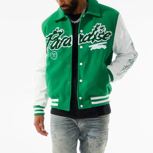 Wholesale Custom Chenille Embroidery Bomber <b>Jacket</b> <b>Vintage</b> Plain Green Wool Leather Sleeve Letterman Athletic <b>Varsity</b> <b>Jacket</b> - Product Image 6