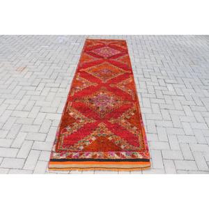 Tapis de 2,9 x 10,3 pieds, tapis turc vintage, tapis en laine Herki rouge - Product Image 1