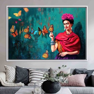 Impression sur toile Frida Kahlo Butterfly : Art mural personnalisé élégant, toile encadrée blanche - Product Image 1