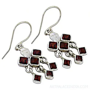 925 Sterling <b>Silver</b> Garnet Dangle Drop Earrings for Women Classic Religious Style Gift - Product Image 2
