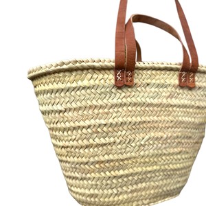 Sac fourre-tout en paille marocaine tissé à la main avec poignées en cuir, couleur unie, style vintage, fermeture éclair et doublure en coton, pour voyage et plage - Product Image 3