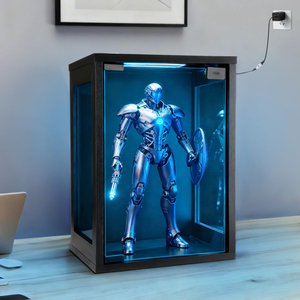 Vitrine de présentation transparente pour figurines avec éclairage LED, <span class=keywords><strong>boîte</strong></span> de collection en acrylique noir pour modèles de salle de jeu - Product Image 4