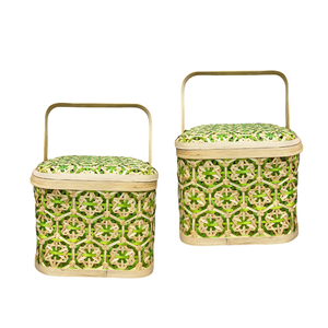 ตะกร้าเก็บของไม้ไผ่สานมือแบบเรียบง่าย ตะกร้าใส่ผลไม้ ดีไซน์ลายดอกไม้จากเวียดนาม - Product Image 1