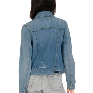 Veste en jean en coton tricoté sur mesure fabriquée en usine avec broderie et accessoires broches décoratifs en gros - Product Image 2