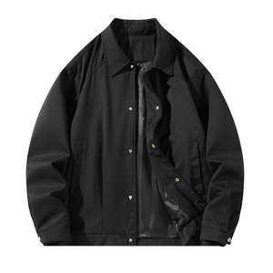 Chaqueta Varsity de Moda Sencilla para Hombre, Cuello Camisero, Prenda Exterior Tejida con Revestimiento, Estilo Casual de Oficina, Tops de Primavera, Logotipo Frontal, Impermeable - Product Image 6