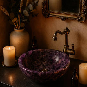 Lavabo de piedra de amatista púrpura, fregadero de encimera de recipiente de cocina, cuenco moderno de cristal hecho a mano para decoración Interior de baño - Product Image 5