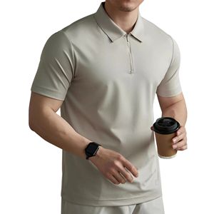 Men's Casual Business for <b>Polo</b> <b>Shirt</b> Summer Short Sleeve Half <b>Zip</b> Design Solid Pattern Knitted Plain Dyed Work <b>Zip</b>-Up Style ODM - Product Image 2
