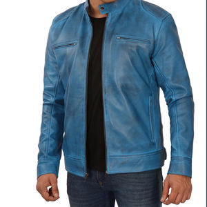 แจ็กเก็ตหนังแท้สำหรับผู้ชายเสื้อแจ็กเก็ตมอเตอร์ไซค์ลายนูนสำหรับผู้ชาย - Product Image 3