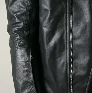 Chaqueta de cuero con cremallera rellena de plumón con logotipo personalizado para hombre cuello levantado estilo motorista de carreras de invierno nueva condición - Product Image 5