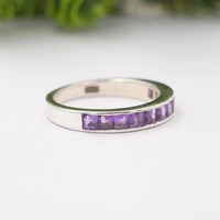 Bague solitaire en argent sterling faite à la main avec pierre d'améthyste indienne, style vintage, certifiée par une tierce partie, bague unisexe