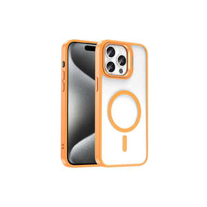 Coque de luxe en silicone orange pour chargement magnétique sans fil MagSafe pour iPhone 15 Pro 14 Plus avec fonction support et protection d'objectif d'appareil photo - Product Image 1