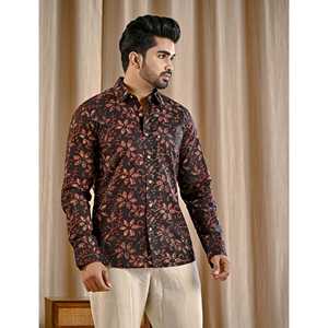 Camisa Casual Negra Estampada 100% Algodón, Cuello Mao, Diseño Floral, Tela Popelina, Moderna, Tejida, Mangas Largas - Product Image 5