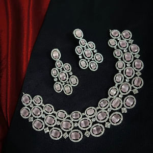 AMERICAN DIAMOND BRIDAL NECKLACE <b>SET</b> HIGH QUALITY EARRINGS <b>JEWELLERY</b> <b>SET</b> WEDDING <b>JEWELLERY</b> Ethnic Style Flower Design Women - Product Image 1