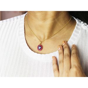 Azul zafiro rubí ovalado 14K Amarillo Blanco Rosa oro collar diamante perla Esmeralda forma de luna patrón para compromiso Mujer - Product Image 4