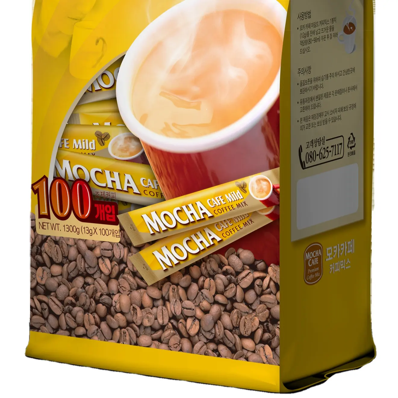(MochaC&T) mocha cafe mild instant coffee 3 in 1, 1300g (13g x 100 sticks) hazelnut flavor made in Korea Kotra HACCP approved