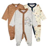 Ensemble de 3 pyjamas pour bébé garçon, barboteuse à manches longues avec boutons, imprimé dessin animé, vêtements de nuit pour nouveau-né