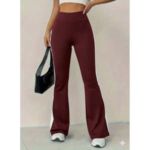 Pantalon de yoga taille haute pour femme, style espagnol, avec détails latéraux, 29805 - Bordeaux - Product Image 2