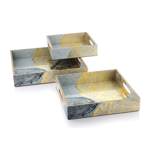 Juego personalizado de 3 piezas de bandeja de madera recubierta de esmalte para servir y decorar restaurantes y hoteles - Product Image 1