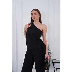 Ensemble deux pièces Mybeefashion pour femme en mélange de coton modal noir, avec chemisier à manches longues et pantalon à taille élastique, pour un look décontracté - Product Image 3