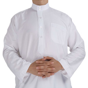 White Dyed Muslim <b>Men</b> Thobe Long Sleeve Solid Color Breathable <b>Robes</b> Stand Neck Abaya <b>Men</b> Cotton Thobe / Thawb - Product Image 6