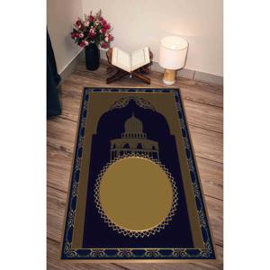 Blue & <b>Gold</b> Islamic Prayer Rug: Elegant Worship Rug,With Pile Soft Rug - Product Image 3