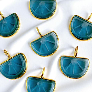 Carved Lemon Shape London <b>Blue</b> <b>Topaz</b> Gemstone Handmade Charm Pendant DIY Gold Plated Gemstone Pendant - Product Image 3