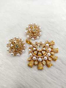 Ensemble de bijoux en or Mosenite lourd pour femme Collier antique avec boucles d'oreilles pour mariage et grandes occasions - Product Image 3