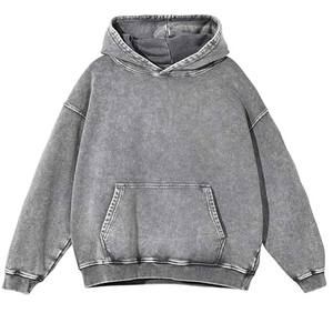 Vente en gros de sweats à capuche surdimensionnés délavés à l'acide vintage pour hommes tissu tricoté avec logo en éponge française personnalisé - Product Image 1