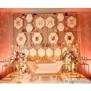 Décoration murale de scène de réception moderne, bougie en métal étincelant, scène de mariage, Design magnifique, mur de bougie en métal de mariage - Product Image 1
