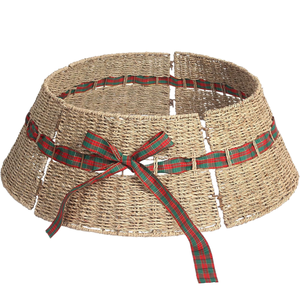 Hot Trend Natural Seagrass Woven Christmas Tree Collar Folding <b>Wicker</b> Natural Woven Rustic Christmas Tree Skirt - Product Image 1