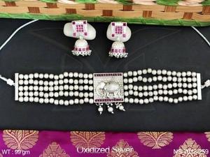 Fantaisie Design Long Collier En Argent Oxydé Ensemble Partie Porter Des Bijoux Beaux Bijoux En Argent Oxydé Traditionnel pour Les Femmes - Product Image 2