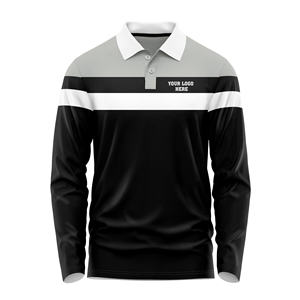 Polo de golf personnalisé pour hommes à manches longues en polyester/spandex extensible à séchage rapide vêtements de golf de coupe athlétique de l'usine du Vietnam - Product Image 1