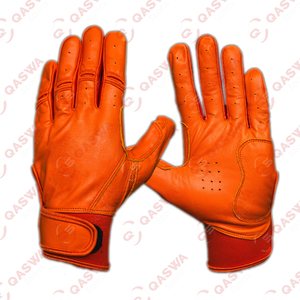 Guantes de bateo de béisbol de color naranja con puño corto de cuero Precio al por mayor Guantes de bateo de béisbol de la mejor calidad - Product Image 1