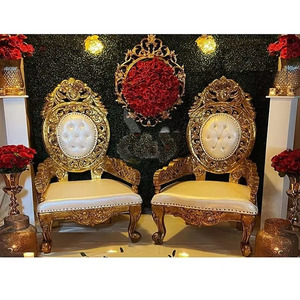 Juego de sillas Royal Golden King Bride Groom, sillas de boda indias, fabricante elegante, cómodo, superventas, Muliam Walima Event Uk - Product Image 1