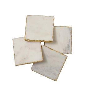 Wholesale <b>White</b> Gold luxury Square Stone <b>Coasters</b> Pads & Mats Home Decoration Accessories - Product Image 3