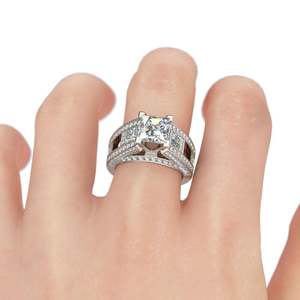 Bague de fiançailles Jeulia en argent sterling plaqué or avec zircon taille princesse pour femme - Product Image 4